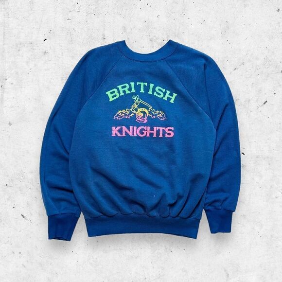 Vtg 80s British Knights Puff Print Rainbow Raglan Sweatshirt, BK's Shoes Hip Hop - Picture 1 of 7
